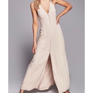 Free People Linen Cream Button Up V neck racerback dress